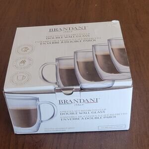BRANDANI ITALY Set of 4 Pieces Double Wall Ristretto Espresso Glass Cups 4x80 ml